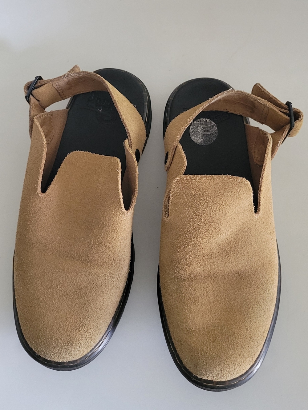 Dr. Martens Tan Suede Open-Back Sandals